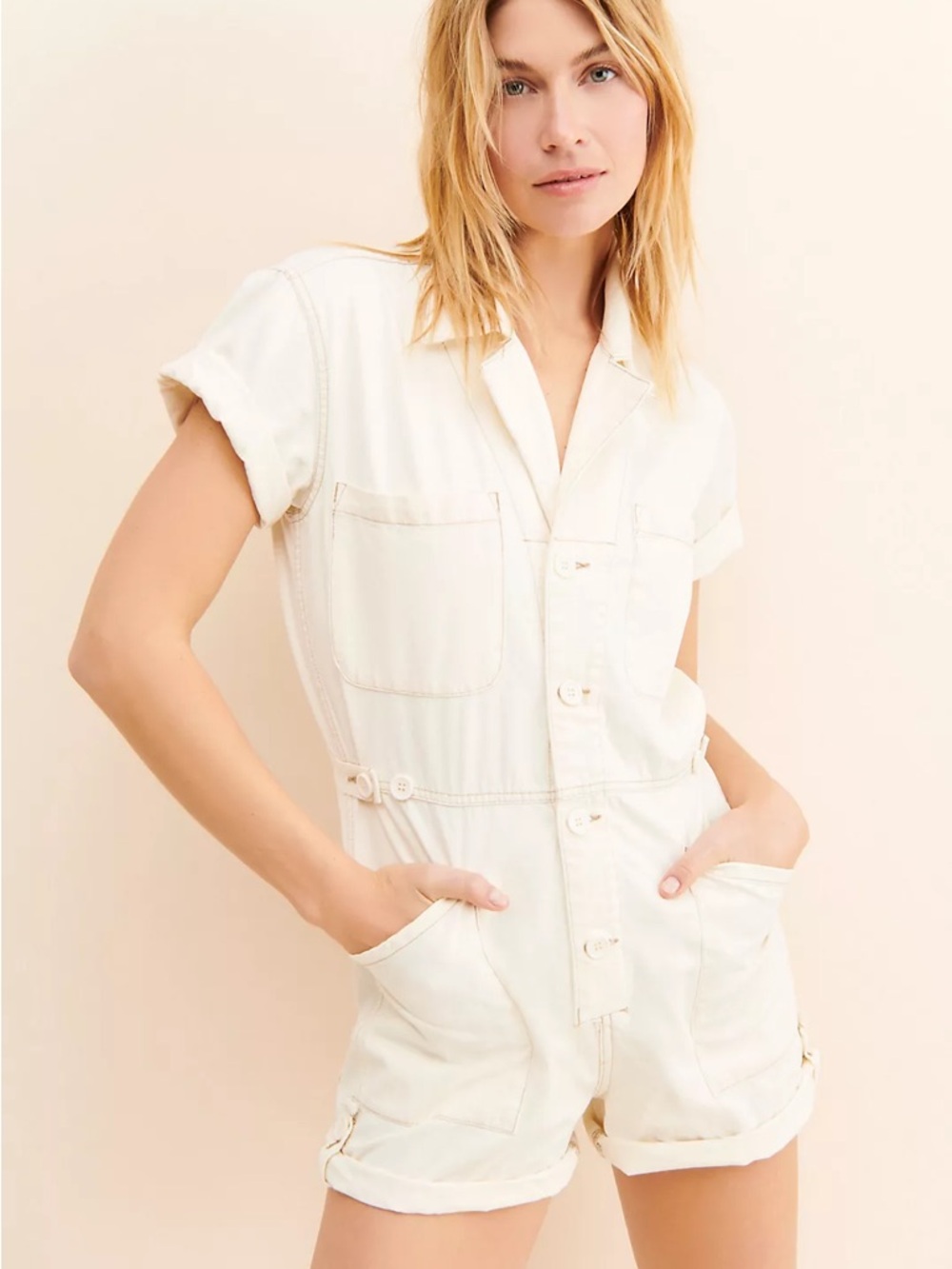 NWT Pistola Parker Cuffed Romper women's size large in Ecru - Picture 2 of 16